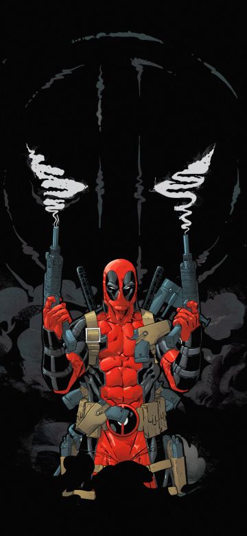 Deadpool, Artwork, Black background, AMOLED, 5K, Marvel Superheroes