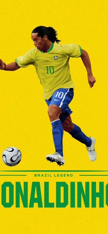 Ronaldinho, Brazilian Football Player, 5K, Yellow background, Illustration