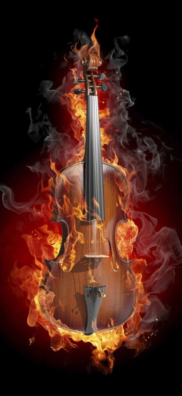 Violin, Fire, Black background, AMOLED