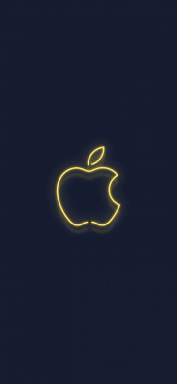 Yellow, Apple logo, Neon sign, Dark background, Glowing, 5K