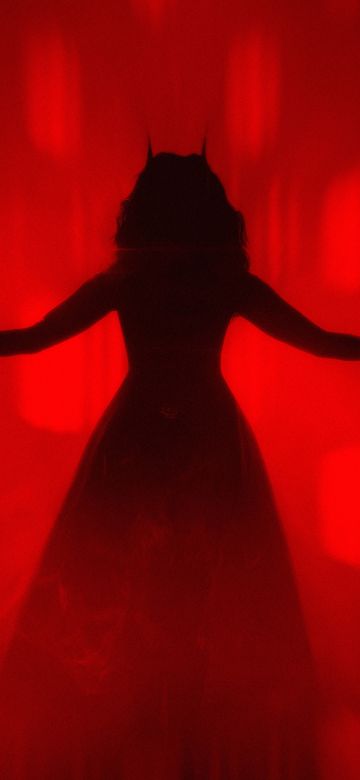 Scarlet Witch, Silhouette, Red background, 5K