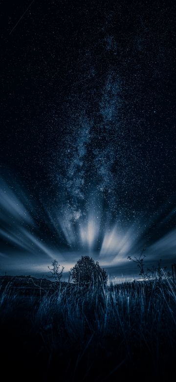 Starry sky, Northern Lights, Dark, Night, Landscape, Cold, 5K