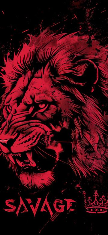 Lion, Dark red, 5K, Artwork, AMOLED, Black background