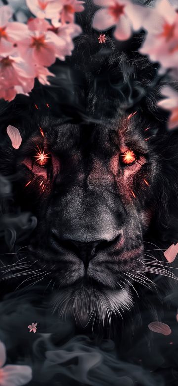 Lion, Sakura, Smoke, Cherry blossom, 5K, AI art