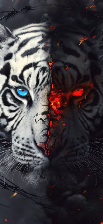 White tiger, Dope, AI art, 5K, Fire effect