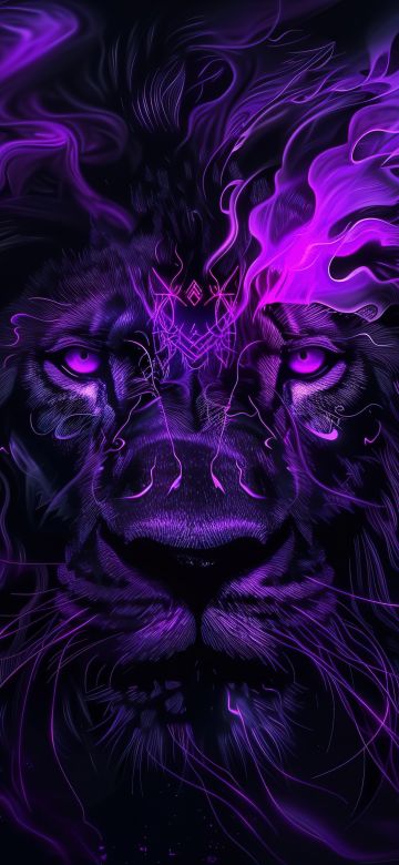 Lion, Dark aesthetic, AI art, 5K, Dark background, Dark purple