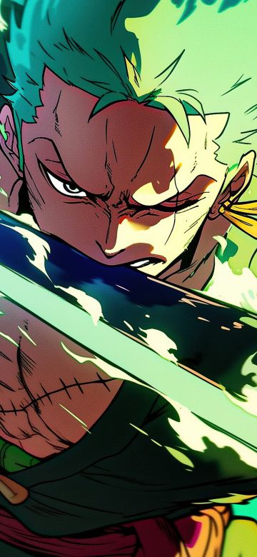 Roronoa Zoro, Green, Artwork, Sword, 5K, One Piece