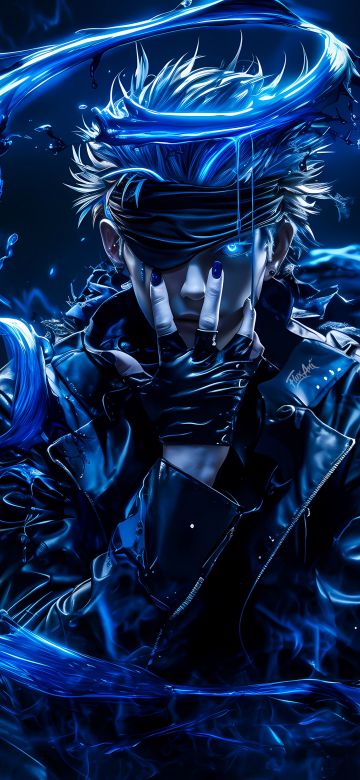 Satoru Gojo, Blue aesthetic, Dark blue, Dark background, 5K, 8K, Jujutsu Kaisen