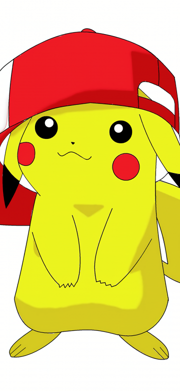 Pikachu, Drawing, Minimal art, 5K, Pokemon, White background, Baseball cap, Illustration, Cartoon