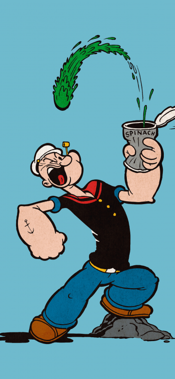 Popeye, Funny, Teal background, Cartoon, 5K