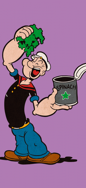 Popeye, Spinach, Purple background, Cartoon, 5K