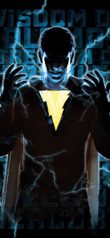 Shazam!, Silhouette, DC Superheroes, AMOLED, Lightning, Black background, 5K