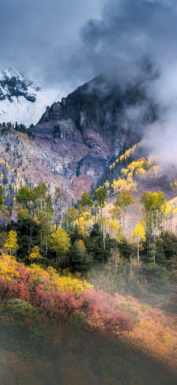 Colorado, Mountain Landscape, Fall Colors, Clouds, Autumn Forest, Aspen trees, 5K, 8K