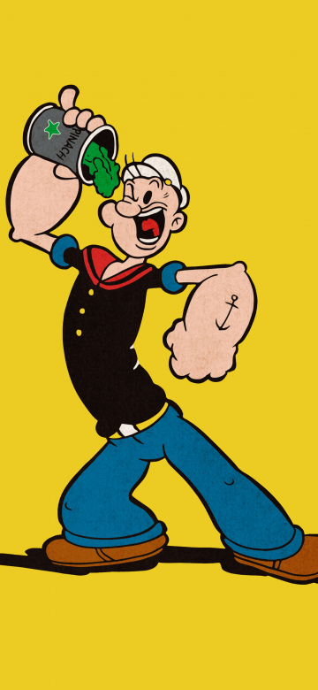 Popeye eating Spinach, 5K, Yellow background, Cartoon, Funny