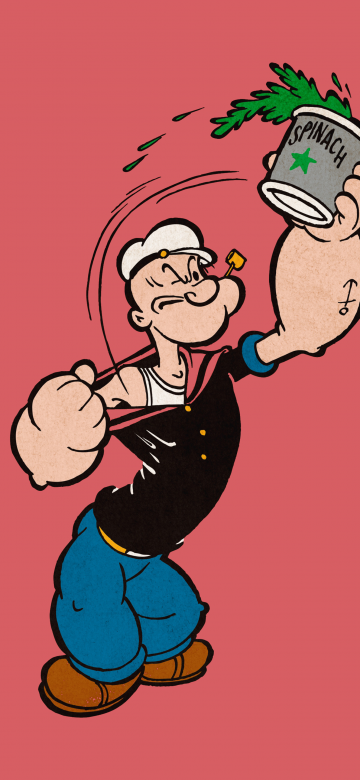 Popeye Spinach, Cartoon, 5K, Pastel red