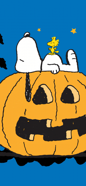 Snoopy, Halloween Pumpkin, Blue background, 5K, Sleeping, Peanuts