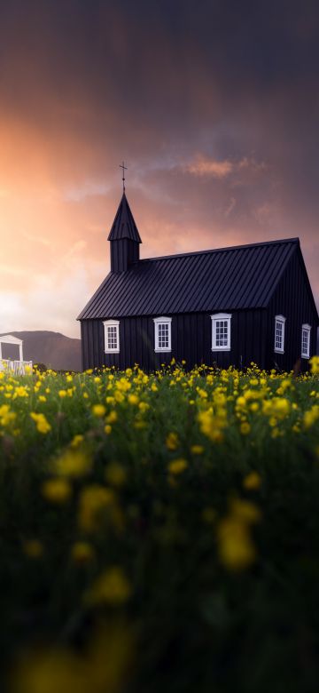 Black Church of Budir, Landscape, Iceland, Religious, Chapel, Christianity, Meadow, Sunset, Scenic, Tranquility, Isolated, Countryside, 5K