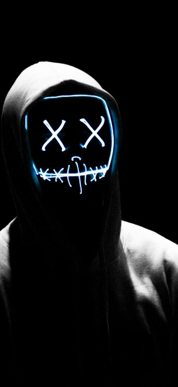 LED mask, AMOLED, Anonymous, Black background, Hoodie, 5K