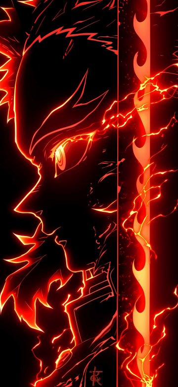 Kyojuro Rengoku, AMOLED, Demon Slayer: Kimetsu no Yaiba, Fire effect, 5K, Black background