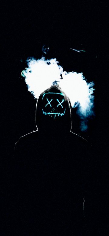 Man, LED mask, AMOLED, Smoke, Black background, Anonymous