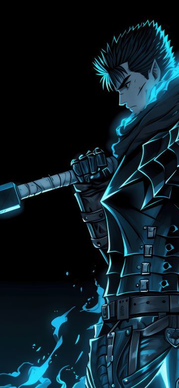 Berserk, Knight, Guts, Warrior, Dragon Slayer, 5K, Black background, Sword