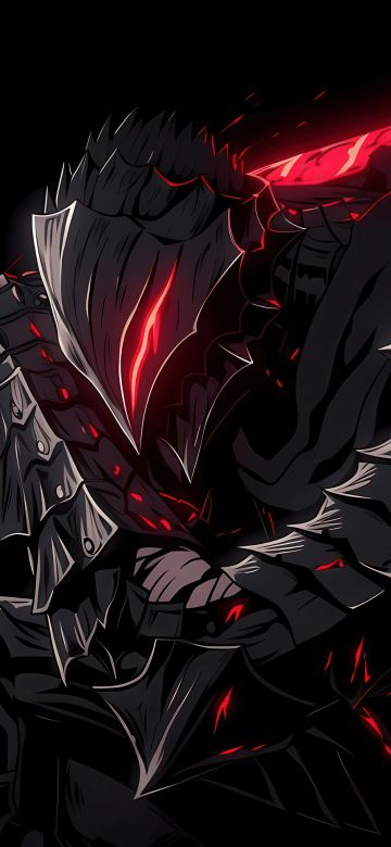 Guts, AMOLED, Berserker Armor, Black background, 5K, Knight, Sword