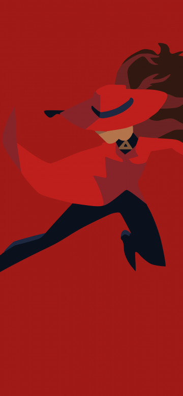 Carmen Sandiego, Minimalist, Red background, 5K