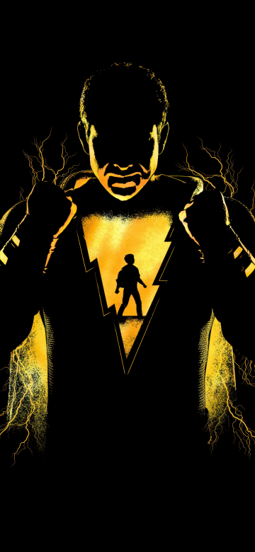 Shazam!, AMOLED, Lightning, Black background, 5K, 8K, Silhouette, DC Superheroes, Minimal art