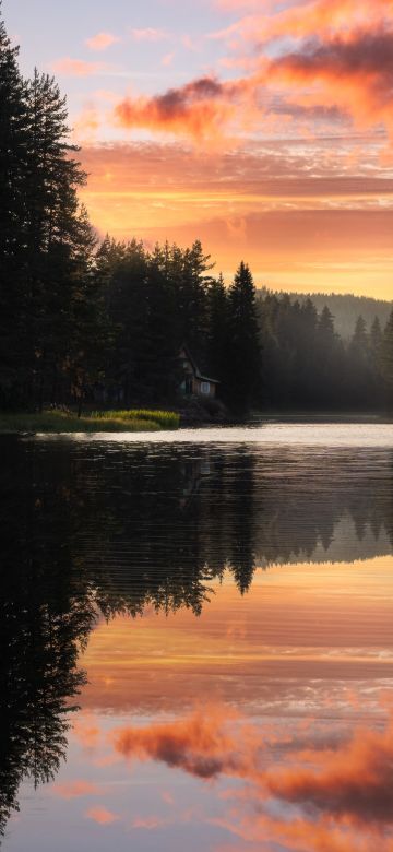 Serene, Lake, Sunset, Forest, Trees, Reflection, Clouds, Body of Water, Scenic, Peaceful, Calm, Tranquil, Quiet, 5K, 8K