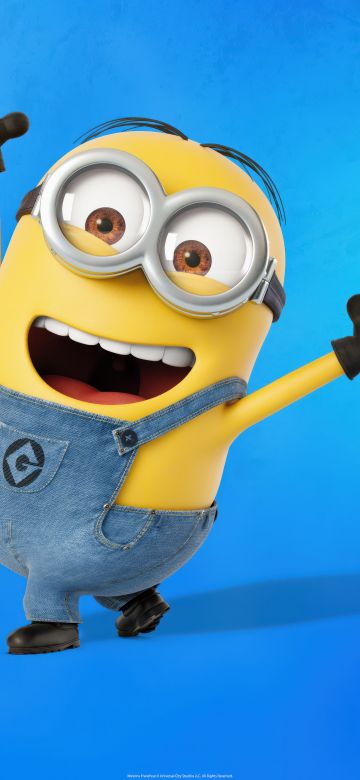 Minion, 8K, Blue background, 5K, Happy Mood, Laughing, Despicable Me