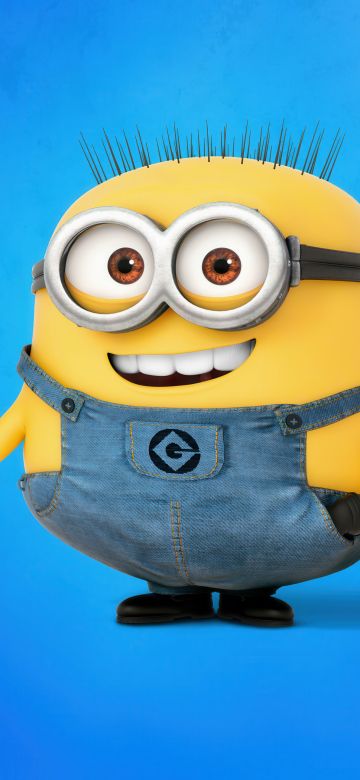 Minion, Smiling, 5K, Blue background, Despicable Me