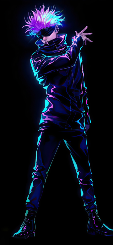 Satoru Gojo, Neon art, AMOLED, 5K, Black background