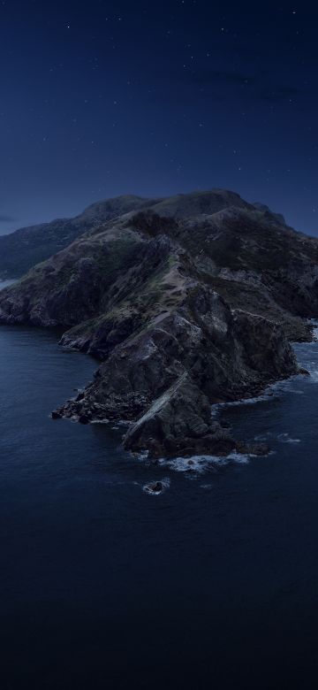 macOS Catalina, Night, Stock, Mountains, Island, 5K