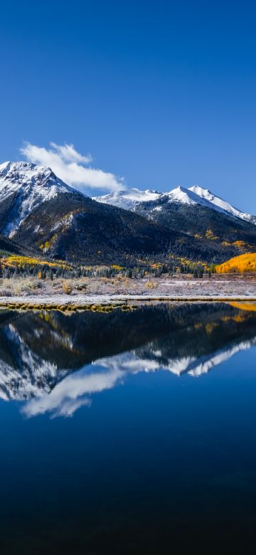 Crystal Lake, Aesthetic, Colorado, Landscape, North America, Outdoor, Mountains, Fall, 5K, Reflections, Clear sky