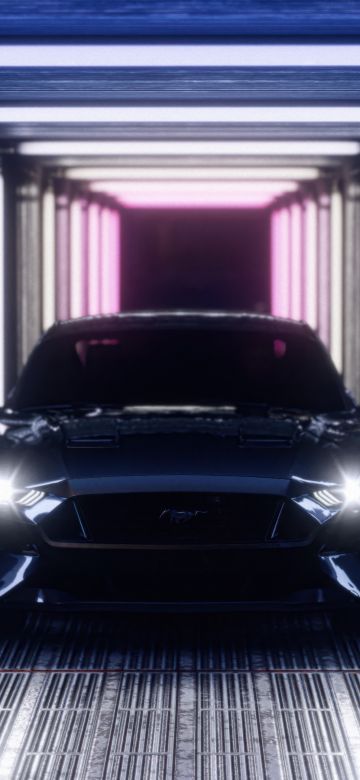 Ford Mustang, Ultrawide, Neon Lights, Tunnel, Futuristic, 5K