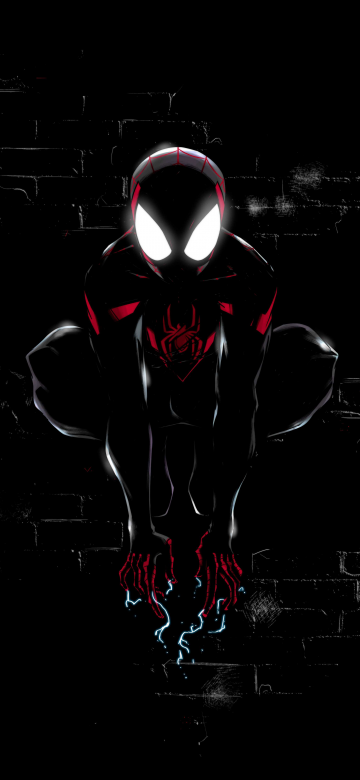 Miles Morales, Spider-Man, Dark, Black background, Artwork, 5K, 8K, Spiderman