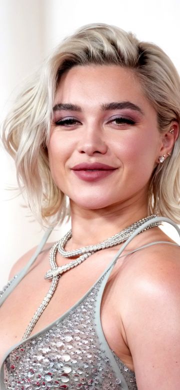 Florence Pugh, Oscars 2024, Smiling, White background, 5K, English actress