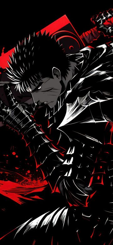 Guts (Berserk), Dark red, AMOLED, Neon art, Black background