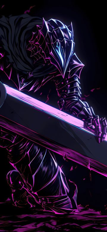 Guts (Berserk), AMOLED, Neon art, AMOLED, Black background, Pink aesthetic