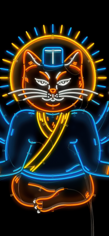 Sushi cat, Neon sign, Japanese culture, 5K, AMOLED, Glow in dark, Black background