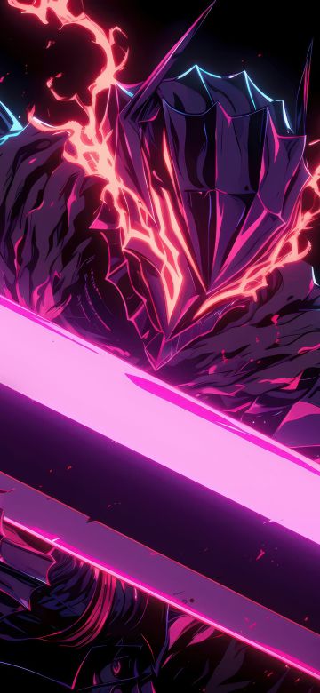 Guts (Berserk), Neon art, AMOLED, Black background, Pink aesthetic