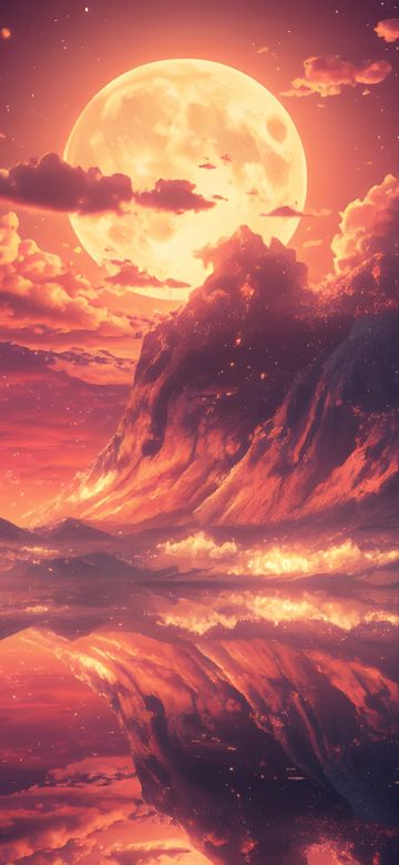 Volcanic, Moon, Burning Sky, Ethereal, Dreamlike, Apocalyptic, Celestial, Landscape, Digital Art, 5K