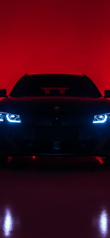 BMW M340i xDrive Touring First Edition, 2020, Red lighting, 5K, Red background, Dark red