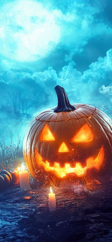 Haunted house, Halloween night, Halloween pumpkins, AI art, 5K