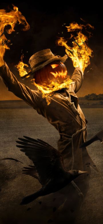 Scarecrow, Halloween night, Fire, Burning, Crows, Spooky, Scary, Gothic, Horror, 5K