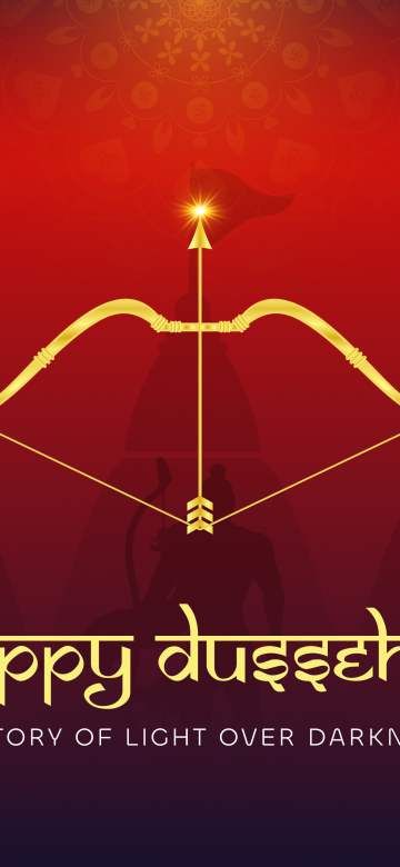 Happy Dussehra, Aesthetic, Vijayadashami, Hindu festival, Hinduism, Illustration, Darkness, Lord Rama, 5K, Red background