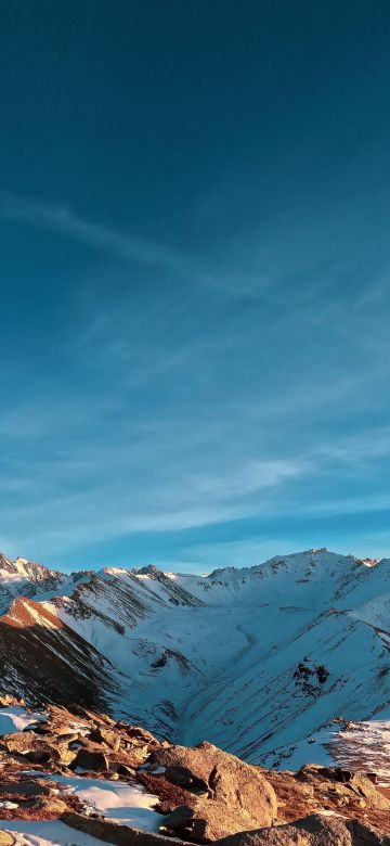 Snowy Mountains, Scenic, Blue Sky, Outdoor, Sunny day, Panorama, 5K