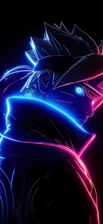 Boruto, Neon art, 5K, AMOLED, Black background