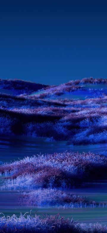 Landscape, Purple aesthetic, Night Mode, Dark Mode, Blue Sky, 5K, Field, Serene, Dreamlike