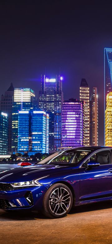 Kia K5 GT-Line, Shanghai, Cityscape, Night, City lights, 2020, 5K